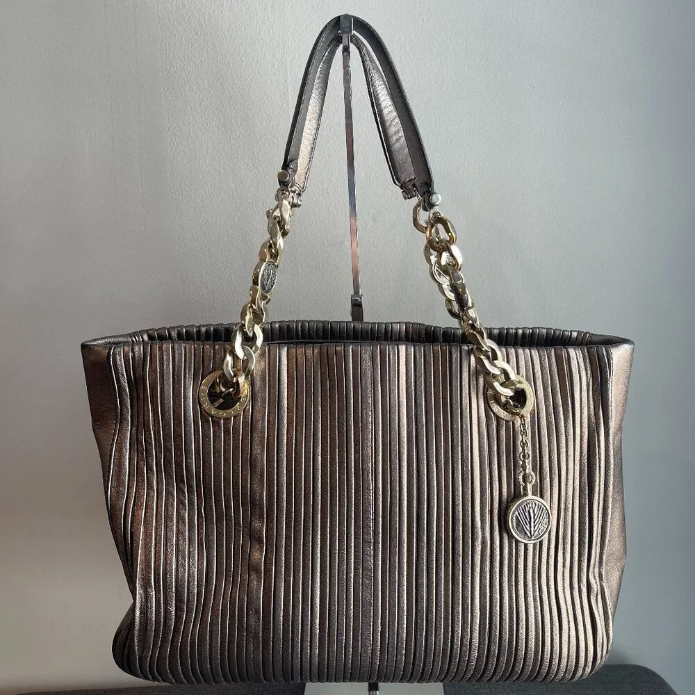 Bvlgari Gunmetal Monte Plisse Leather Shopper Tote - Preowned